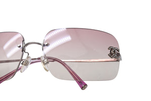 新品同様 CHANEL シャネル サングラス ココマーク ラインストーン 4017-D シルバー金具 サイズ62□17 ピンク 中古 65270