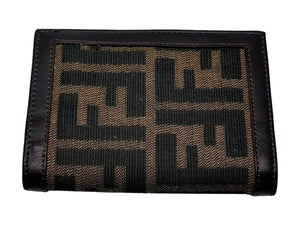 極美品 FENDI フェンディ 二つ折り財布 コンパクト レザ―キャンバス シルバー金具 ズッカ柄 ブラウン 中古 65290 