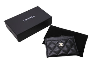 未使用品 CHANEL シャネル クラシック カードケース ココマーク キャビアスキン グレインドカーフスキン AP0213 ブラック ゴールド 中古 65302