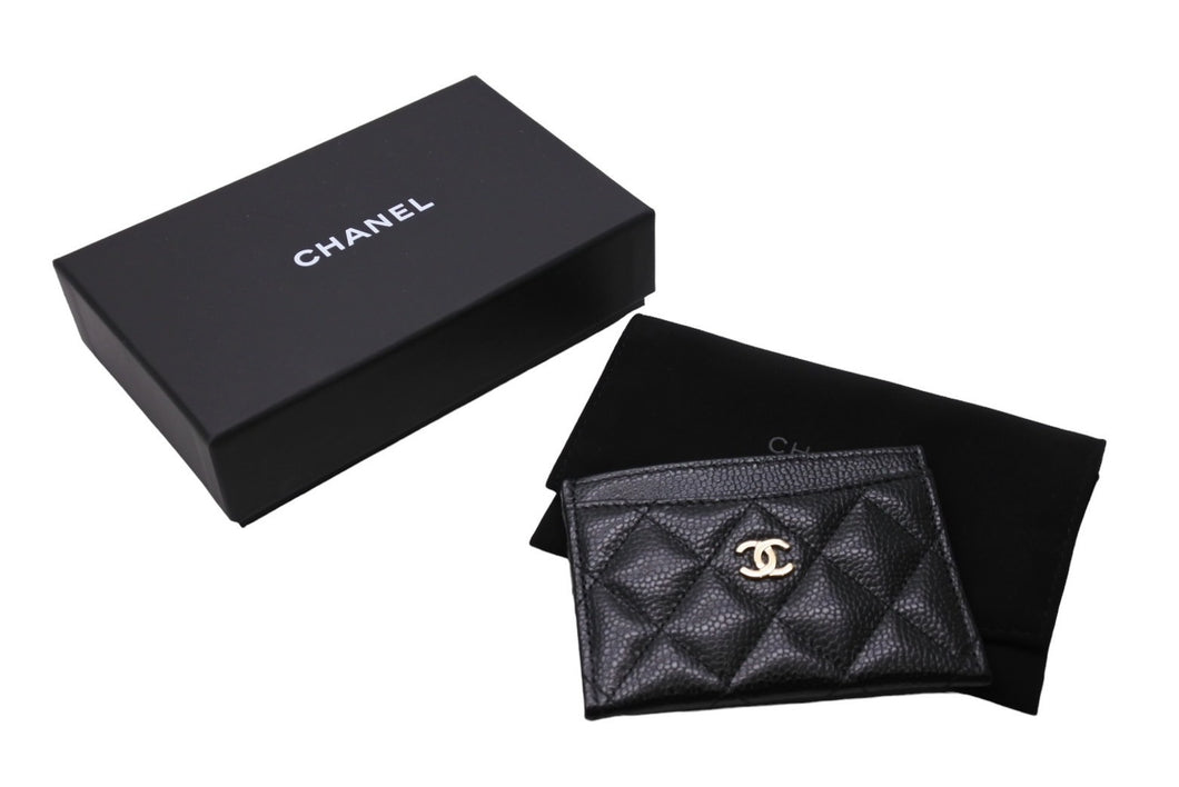 未使用品 CHANEL シャネル クラシック カードケース ココマーク キャビアスキン グレインドカーフスキン AP0213 ブラック ゴールド 中古 65302