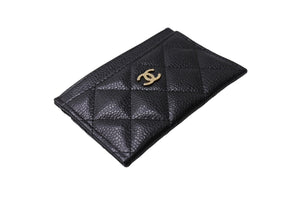 未使用品 CHANEL シャネル クラシック カードケース ココマーク キャビアスキン グレインドカーフスキン AP0213 ブラック ゴールド 中古 65302