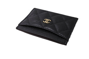 未使用品 CHANEL シャネル クラシック カードケース ココマーク キャビアスキン グレインドカーフスキン AP0213 ブラック ゴールド 中古 65302