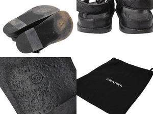 CHANEL シャネル サンダル ココマーク ラムスキン シルバー金具 G31848 サイズ37 ブラック 美品 中古 65309