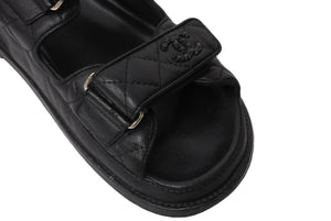 CHANEL シャネル サンダル ココマーク ラムスキン シルバー金具 G31848 サイズ37 ブラック 美品 中古 65309