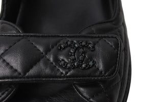 CHANEL シャネル サンダル ココマーク ラムスキン シルバー金具 G31848 サイズ37 ブラック 美品 中古 65309