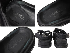 CHANEL シャネル サンダル ココマーク ラムスキン シルバー金具 G31848 サイズ37 ブラック 美品 中古 65309