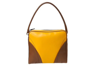 PRADA プラダ ハンドバッグ トートバッグ ワンショルダーバッグ イタリア製 レザー イエロー ブラウン シルバー 美品 中古 65317 
