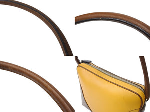 PRADA プラダ ハンドバッグ トートバッグ ワンショルダーバッグ イタリア製 レザー イエロー ブラウン シルバー 美品 中古 65317 