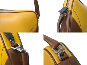 PRADA プラダ ハンドバッグ トートバッグ ワンショルダーバッグ イタリア製 レザー イエロー ブラウン シルバー 美品 中古 65317 