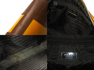 PRADA プラダ ハンドバッグ トートバッグ ワンショルダーバッグ イタリア製 レザー イエロー ブラウン シルバー 美品 中古 65317 