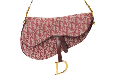 Christian Dior クリスチャンディオール サドルバッグ ハンドバッグ トロッター柄 キャンバス レザー レッド 美品 中古 65320