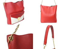 Load image into Gallery viewer, CELINE セリーヌ ショルダーバッグ レターバッグ フィービー期 バイカラー レザー ゴールド金具 レッド ベージュ 美品 中古 65322