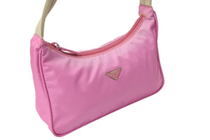 PRADA プラダ ホーボー ハンドバッグ MV515 トライアングルロゴ テスートナイロン ピンクベージュ 美品 中古 65323 