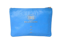 Load image into Gallery viewer, BALENCIAGA バレンシアガ スーパーマーケット クラッチバッグ 528147 レザー ブルー グレー シルバー金具 美品 中古 65324