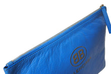 Load image into Gallery viewer, BALENCIAGA バレンシアガ スーパーマーケット クラッチバッグ 528147 レザー ブルー グレー シルバー金具 美品 中古 65324