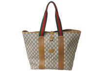 画像をギャラリービューアに読み込む, GUCCI グッチ トートバッグ オールドグッチ シェリーライン GG柄 PVCレザー ゴールド金具 グリーン レッド ブラウン 良品 中古 65325 