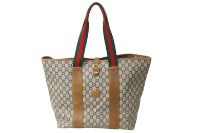 GUCCI グッチ トートバッグ オールドグッチ シェリーライン GG柄 PVCレザー ゴールド金具 グリーン レッド ブラウン 良品 中古 65325 