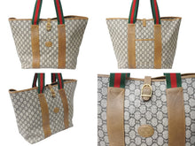 画像をギャラリービューアに読み込む, GUCCI グッチ トートバッグ オールドグッチ シェリーライン GG柄 PVCレザー ゴールド金具 グリーン レッド ブラウン 良品 中古 65325 
