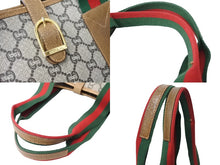 画像をギャラリービューアに読み込む, GUCCI グッチ トートバッグ オールドグッチ シェリーライン GG柄 PVCレザー ゴールド金具 グリーン レッド ブラウン 良品 中古 65325 