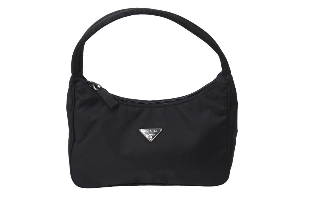 PRADA プラダ ホーボー ハンドバッグ ショルダーバッグ MV515 トライアングルロゴ テスートナイロン ブラック 美品 中古 65331