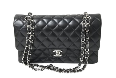 極美品 CHANEL シャネル チェーンショルダーバッグ マトラッセ25 Wフラップラップ ラムスキン ブラックシルバー 18番台 中古 65332