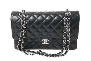極美品 CHANEL シャネル チェーンショルダーバッグ マトラッセ25 Wフラップラップ ラムスキン ブラックシルバー 18番台 中古 65332