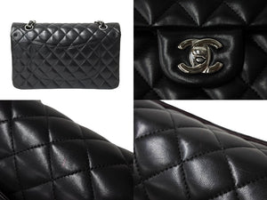極美品 CHANEL シャネル チェーンショルダーバッグ マトラッセ25 Wフラップラップ ラムスキン ブラックシルバー 18番台 中古 65332