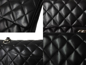 極美品 CHANEL シャネル チェーンショルダーバッグ マトラッセ25 Wフラップラップ ラムスキン ブラックシルバー 18番台 中古 65332