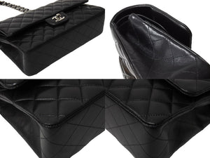 極美品 CHANEL シャネル チェーンショルダーバッグ マトラッセ25 Wフラップラップ ラムスキン ブラックシルバー 18番台 中古 65332