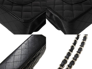 極美品 CHANEL シャネル チェーンショルダーバッグ マトラッセ25 Wフラップラップ ラムスキン ブラックシルバー 18番台 中古 65332