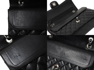極美品 CHANEL シャネル チェーンショルダーバッグ マトラッセ25 Wフラップラップ ラムスキン ブラックシルバー 18番台 中古 65332