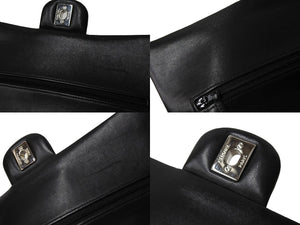 極美品 CHANEL シャネル チェーンショルダーバッグ マトラッセ25 Wフラップラップ ラムスキン ブラックシルバー 18番台 中古 65332