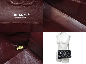 極美品 CHANEL シャネル チェーンショルダーバッグ マトラッセ25 Wフラップラップ ラムスキン ブラックシルバー 18番台 中古 65332