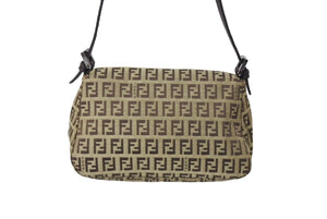 FENDI フェンディ マンマバケット ハンドバッグ ズッキーノ柄 キャンバス レザー ブラウン シルバー金具 美品 中古 65334 