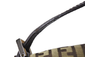 FENDI フェンディ マンマバケット ハンドバッグ ズッキーノ柄 キャンバス レザー ブラウン シルバー金具 美品 中古 65334 