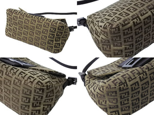 FENDI フェンディ マンマバケット ハンドバッグ ズッキーノ柄 キャンバス レザー ブラウン シルバー金具 美品 中古 65334 