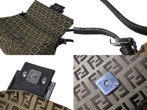FENDI フェンディ マンマバケット ハンドバッグ ズッキーノ柄 キャンバス レザー ブラウン シルバー金具 美品 中古 65334 