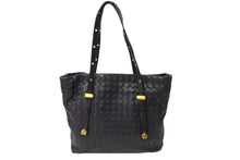 Load image into Gallery viewer, BOTTEGA VENETA ボッテガヴェネタ イントレチャート ハンドバッグ 162937 V00A2 1000 レザー ブラック ゴールド 美品 中古 65338