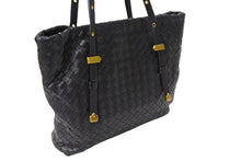 Load image into Gallery viewer, BOTTEGA VENETA ボッテガヴェネタ イントレチャート ハンドバッグ 162937 V00A2 1000 レザー ブラック ゴールド 美品 中古 65338