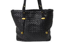 Load image into Gallery viewer, BOTTEGA VENETA ボッテガヴェネタ イントレチャート ハンドバッグ 162937 V00A2 1000 レザー ブラック ゴールド 美品 中古 65338