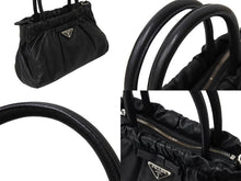 Load image into Gallery viewer, PRADA プラダ リボン 2wayショルダーバッグ ハンドバッグ トライアングルロゴ BN1677 レザー ブラック シルバー 美品 中古 65340