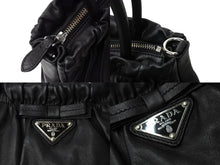 Load image into Gallery viewer, PRADA プラダ リボン 2wayショルダーバッグ ハンドバッグ トライアングルロゴ BN1677 レザー ブラック シルバー 美品 中古 65340