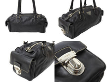 Load image into Gallery viewer, PRADA プラダ サイドポケット ショルダーバッグ トライアングルロゴ WS7940 レザー ブラック シルバー金具 美品 中古 65347