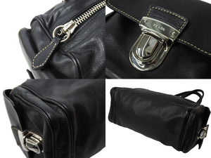 PRADA プラダ サイドポケット ショルダーバッグ トライアングルロゴ WS7940 レザー ブラック シルバー金具 美品 中古 65347