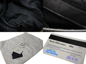 PRADA プラダ サイドポケット ショルダーバッグ トライアングルロゴ WS7940 レザー ブラック シルバー金具 美品 中古 65347