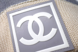 CHANEL シャネル ニットキャップ 帽子 スポーツライン ココマーク ベージュ グレー 美品 中古 65351
