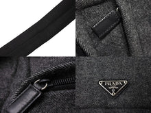 画像をギャラリービューアに読み込む, PRADA プラダショルダーバッグ トライアングルロゴ グレーコットン シルバー金具 美品 中古 65353 