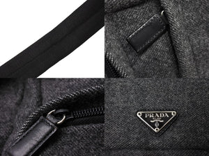 PRADA プラダショルダーバッグ トライアングルロゴ グレーコットン シルバー金具 美品 中古 65353 