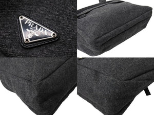 PRADA プラダショルダーバッグ トライアングルロゴ グレーコットン シルバー金具 美品 中古 65353 