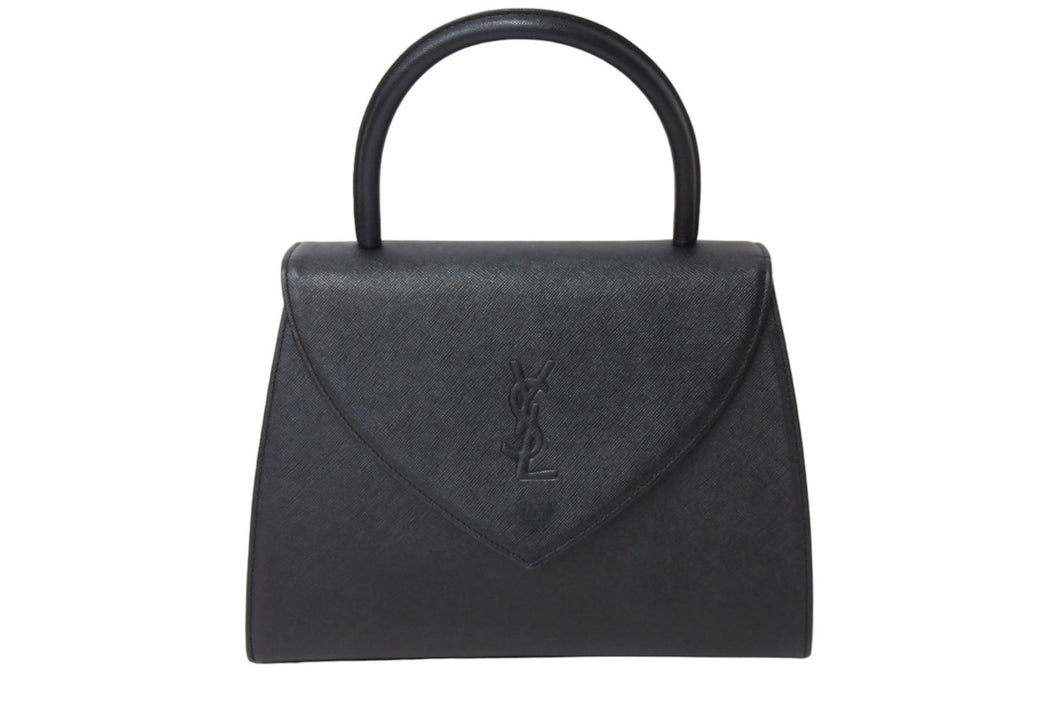 YVES SAINT LAURENT イヴサンローラン ハンドバッグ YSLロゴ ブラック レザー YS3339CH10 ゴールド金具 美品 中古 65364 